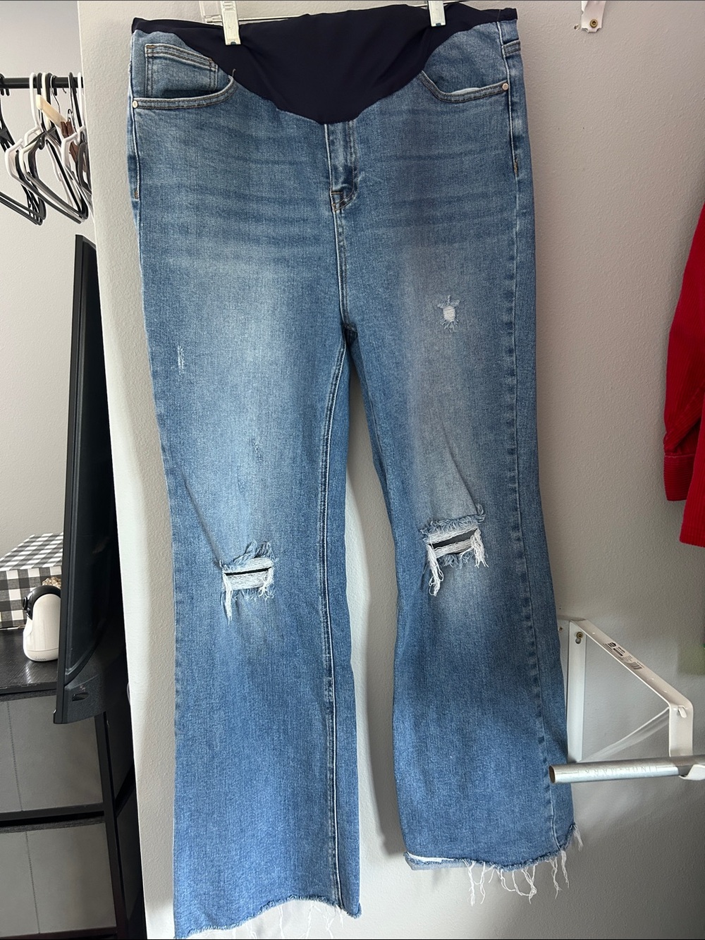 Pinkblush Light Blue Distressed Flare Maternity Jeans